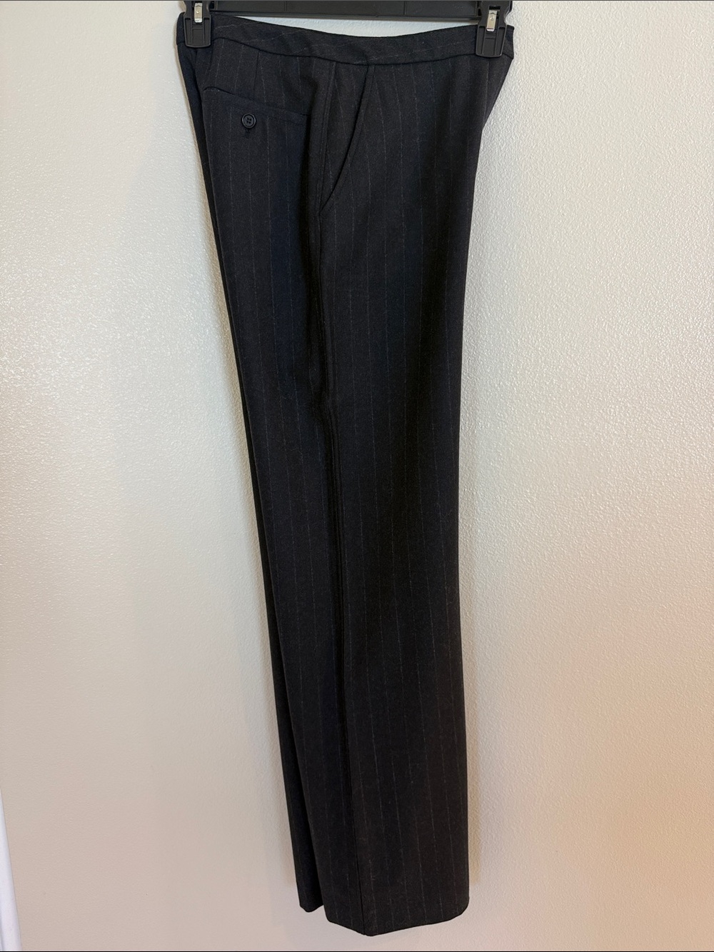Tahari Wool Charcoal Gray Pinstripe Wide-Leg Dress Pants